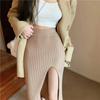 Nuevo Sexy de Otoño Chica Picante Falda de Punto Dividida para Mujer Cintura Alta Adelgazante Media Longitud Tubo Elegante Falda