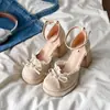 Sapatos Mary Jane com Salto Grosso e Laço de Renda Doce Estilo Francês para Mulheres 2026 Primavera/Verão Novos Sandálias de Salto Alto Sapatos Vazados de Salto Único