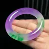 Pulseira de Jade Violeta Verde Claro Tipo Gelo com Padrões Florais Coloridos de Primavera, Pulseira Feminina Cor de Jade Tipo Gelo Atacado