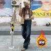 Serie Cálida de Forro Polar Invierno 2025 Estilo Coreano Divertido Versátil Otoño e Invierno Jeans de Pierna Ancha Rectos Longitud Extendida y Regular