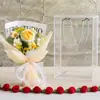 Rosa de flor artificial finalizada com caixa, buquê de crochê de lã de flor artificial tecido à mão para presente de feriado de amigos