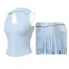 Traje Deportivo Transfronterizo para Mujer, Camiseta sin Mangas, Top de Golf, Chaleco, Falda de Tenis con Plumas, Conjunto de Dos Piezas para Correr y Fitness