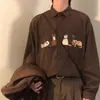 Exportación Transfronteriza Camisas de Pana Estilo Retro Americano Bordadas con Gatos de Manga Larga para Hombres y Mujeres en Primavera, Otoño e Invierno Camisas Casuales Holgadas