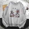 Sudadera con capucha para mujer Estampado Retro Floral de Mariposa y Bicicleta Cálida Sudadera de Lana Suave Cuello Redondo Jersey Deportivo