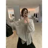 Chic Coreano Otoño Temprano Nuevo Estilo Elegante Versátil Diseño de Patchwork de Encaje Floral Hueco Camisa Larga Holgada para Mujer