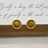 Pendientes de Plata S925 con Chapado de Oro Real y Piedra Ojo de Tigre Retro Pendientes Redondos Geométricos Botón Retorcido Joyería para Orejas 1326
