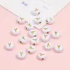 Cuentas de Acrílico 4*7mm Fondo Blanco Inglés Letra Dorada Letra Única Cuentas Planas DIY Accesorios para Joyería de Educación Temprana para Niños