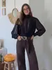 Camisa de Mujer Nueva de Cuello Alto y Manga Larga Estilo Europeo y Americano Transfronteriza con Diseño Francés y Cinta, Top Holgado Ropa de Trabajo