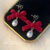 Coreia do Sul novos brincos de tarracha de veludo vermelho com flor de laço, brincos com pino de prata s925, brincos elegantes da moda de celebridade da internet, brincos versáteis