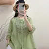 Camisa Corta de Algodón y Lino Bordada Artísticamente, de un Solo Botón, Corte Ajustado, Nuevo Estilo de Verano, Blusa de Media Manga Versátil y Elegante para Mujer