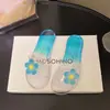 Pantuflas de Cristal Transparente con Flores de Colores para Uso en Casa, Adecuadas para Interiores y Exteriores, Sandalias Ligeras, Sencillas y Modernas de Una Sola Tira para Mujer