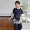 Roupa de Verão para Menina Grande 2026 Nova Roupa Infantil Estilo Verão Conjunto de Duas Peças Fashion com Renda e Manga Curta para Crianças Maiores