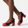 Zapatos de Tanga en Forma de T con Bloques de Color de Nuevo Estilo 2026, Zapatos de Una Sola Piel Poco Profundos con Punta Redonda, Zapatos de Tacón Medio Grueso para Mujer, Tallas Grandes 40-50
