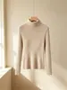 Suéter feminino de gola alta, moda outono feminina, camisa básica elegante, blusa de tricô de manga longa lisa para mulheres