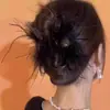 Estilo Super Hada Lazo de Organza Pluma 8cm Pinza Moda Elegante Romántico Pinza de Piel Nuevo Estilo Otoño e Invierno