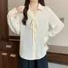 Colección Otoño 2026: Camisa de Manga Larga para Mujer Tallas Grandes con Corbata de Moño, Top Interior Estilo Francés para el Trabajo