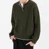 Diseño Retro Americano Casual Prendas de Punto con Cuello Henry para Hombres y Mujeres Holgadas Otoño Pareja Perezoso Pullover Tops