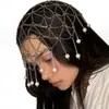 Cadena para el Cabello Popular Transfronteriza con Borlas de Malla y un Toque de Lujo, Accesorio para el Cabello con Colgante de Perla, Accesorio para Actuaciones en Escenario, Cadena para el Cabello