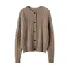 Cardigan de Tricô Trançado Novo Outono e Inverno 100% Caxemira Pura Jaqueta Tricotada Gola Redonda Temperamento Quente Macio Aderente Botão Único Feminino