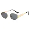 Gafas de Sol Redondas Pequeñas de Metal Estilo Americano Retro para Mujer, Gafas de Sol de Protección Solar Ovaladas de Gama Alta Estilo Callejero
