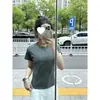 Camiseta de manga corta con hombros rectos estilo americano para mujer, algodón puro de verano, simple ajustada, que ciñe la cintura, top corto sexy y seductor