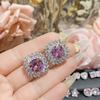 Camélia rosa brilhante gema lindo designer brincos banhado a ouro 18K alta luz fixa luxo arco brincos de zircão