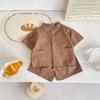 2026 Estilo Coreano Roupas de Verão Infantis Nova Moda Modelagem Solta Imitação de Algodão e Linho Estilo Retrô Conjunto de Camisa e Shorts para Meninos e Meninas
