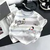 Camiseta Infantil de Algodão Puro Estampada de Manga Curta para o Verão, Nova Moda Listrada com Desenho Animado para Meninos e Meninas