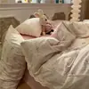 Conjunto de quatro peças em gaze plissada estilo princesa, algodão puro lavado com acabamento em renda, imitação de algodão ultrassuave para dormir sem roupa, conjunto de três peças para estudantes