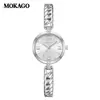 Mokago relógio feminino versátil temperamento mostrador madrepérola pulseira de metal relógio incrustado com strass formato de coração moderno relógio de quartzo atacado