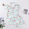 Nuevos pijamas de comercio exterior transfronterizo para mujer con cuello estampado, manga corta y shorts, ropa de casa europea y americana