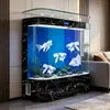 Nuevo acuario de cristal ultra transparente, tamaño mediano a grande, para uso doméstico en la sala de estar, montado en la pared, acuario de forma curva, no necesita cambios de agua, tanque grande curvo de pie