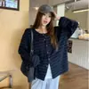Cardigan fino de manga longa estilo coreano para o início do outono, versátil, casual, relaxado, color-block, listrado, jaqueta leve 26251