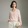 Suéter de cachemira de alta gama con cuello en V para mujer MOFAN 2026 otoño e invierno nuevo tejido de punto de lana amarillo crema