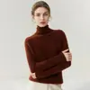Direto da fábrica, nova camisa base de malha 100% cashmere espessa para outono e inverno para mulheres, suéter com gola alta canelada para mulheres