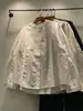 2025 Primavera Nuevo Estilo Coreano para Mujer Cuello Redondo Bordado Botonadura Sencilla Algodón Puro Suelta Manga Larga Camisa de Mujer