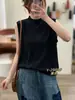 Nuevo Chaleco de Punto sin Mangas de Cuello Medio Alto Otoño Holgado Adelgazante Simple Versátil Color Sólido Top de Punto Mayoreo