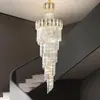 Lámpara de araña para piso dúplex con techo alto, Lámpara de sala de estar de cristal de lujo para loft, Lámpara de araña giratoria para hueco de escalera