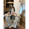 Fábrica de Origen Conjunto de Ropa de Casa Desgastable para Niña con Cuello Redondo, Manga Larga, Pantalón Largo acanalado de Seda Helada para Primavera, Otoño e Invierno, Cárdigan con Lazo
