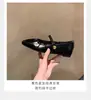 Versión de Cuero de Vaca, Elegante Punta Cuadrada Pequeña, Tira Única Fruncida, Zapatos Mocasín Mary Jane Bajos, Sandalias Mocasín de Punta Cerrada para Mujer