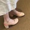 2026 Novos Sapatos Femininos Mary Janes Simples Estilo Coreano Bico Redondo Salto Bloco Sandálias Fechadas Slip-on Salto Alto com Tira no Tornozelo