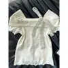 Camiseta Feminina Patchwork com Laço Estilo Coreano, Uma Alça, Manga Curta, Design de Verão, Peça Interna Niche Slim-Fit Valorizadora