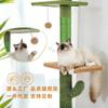 Nido para gatos con forma de pilar de cactus, árbol para gatos, tablero rascador integrado, juguete de chenilla para gatos, estante de escalada de madera maciza para gatos