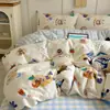 Set de Algodón de Cuatro Piezas Estilo Ins de Dibujos Animados Lindo 100% Algodón Funda de Edredón Sábanas Juego de Cama de Tres Piezas para Dormitorio Niños