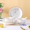 Set de Cuenco y Plato Sencillo Estilo Nórdico para Uso Doméstico, Vajilla de Cerámica, Cuenco para Arroz, Cuenco para Fideos, Set de Platos