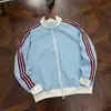 Sudadera cárdigan de estilo americano de moda con tres rayas y cuello alto para hombre, color otoño, bloques de color, rayas, tejido gofrado, chaqueta de béisbol para pareja
