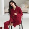Pijama Rojo Año Zodiacal Otoño e Invierno Cardigan de Manga Larga 100% Algodón para Mujer Recién Casada Cómodo Transpirable Algodón Conjunto de Ropa para el Hogar