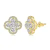 Novo colar anel brincos de prata de lei S925 transfronteiriços femininos com zircônia de diamante completo diamante amarelo trevo de quatro folhas joalheria fábrica atacado