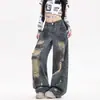 Jeans anchos rotos de estilo callejero americano para mujer, de cintura alta, holgados, hasta el suelo, pantalones de moda y geniales estilo hip-hop