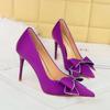 3265-H37 Banquete Moda Estilo Coreano Tacones Altos Tacón de Aguja Zapatos de Mujer Boca Baja Punta Afilada Zapatos con Lazo de Pedrería Tacón Alto